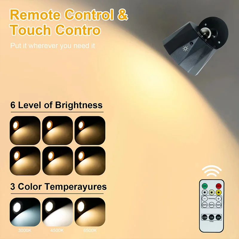 Led Wall Lamp Touch Control Remote 360 Rotatable USB Recharge Wireless Portable Night Light For Bedroom Reading Lamp 5