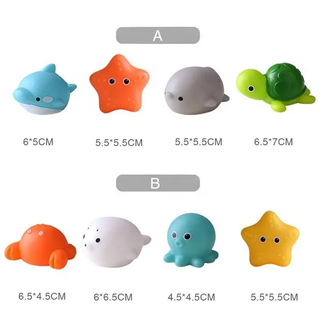 Cute Animal Bath Toy Swimming Water LED Light Up Ocean Sea Animal Set Flashing Floating Bathtub Toys for Baby Infant Kid Toddler 6