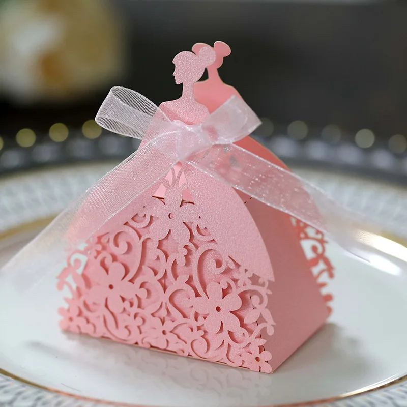 Laser Cut Pearl Paper Gift Boxes with Ribbon – Elegant Candy Chocolate Packaging for We... - SKU GBR17058 - UGI Packaging