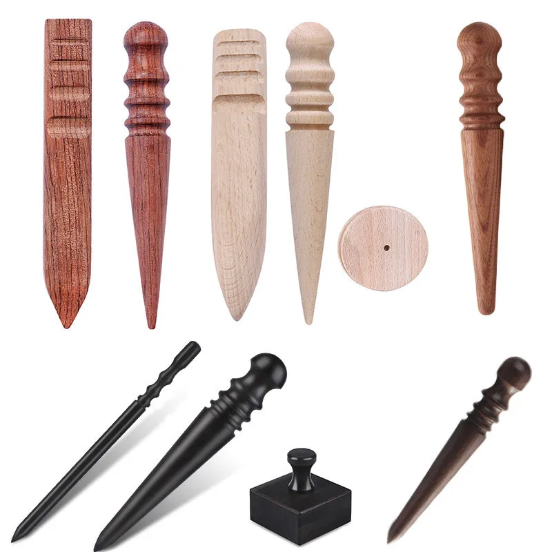 Multi-Size Wood Leather Edge Burnisher Slicker Leather Craft Tool Polished Grinding Rod DIY Leathercraft Tool for Handwork