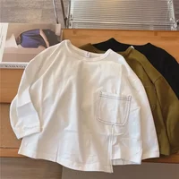 Boys Long-sleeved T-shirt Spring  Autumn Korean New Children Solid Color Irregular Bottoming Shirt Baby Autumn Inner Tops 1