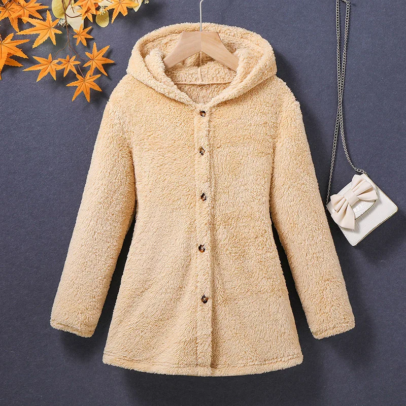 

2023 Winter New Girls Dress Long Sleeve Hooded Fleece Khaki Cute Designer Girls Princess Dress Vestido 0-3T