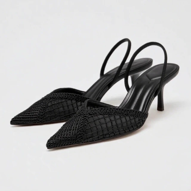 Fashion Black Hollow Mesh Woven Brand Pumps Women Comfort Pointed Toe Shallow High Heel Sandals Elegant Thin Heel Designer Shoes