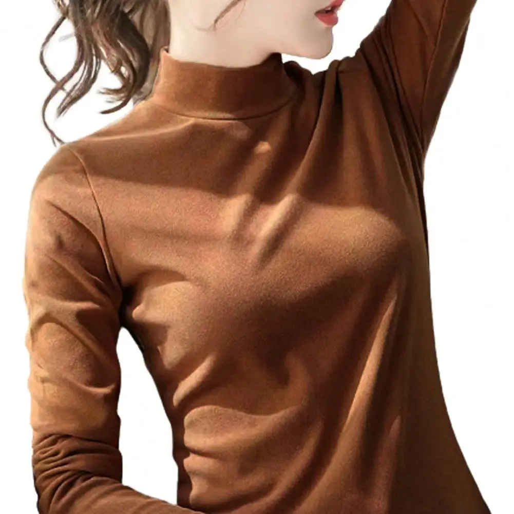 

Top Half-high Collar Neck Protection Long Sleeve Thick Warm Pullover Simple Style Slim Fit Windproof Bottoming Blouse