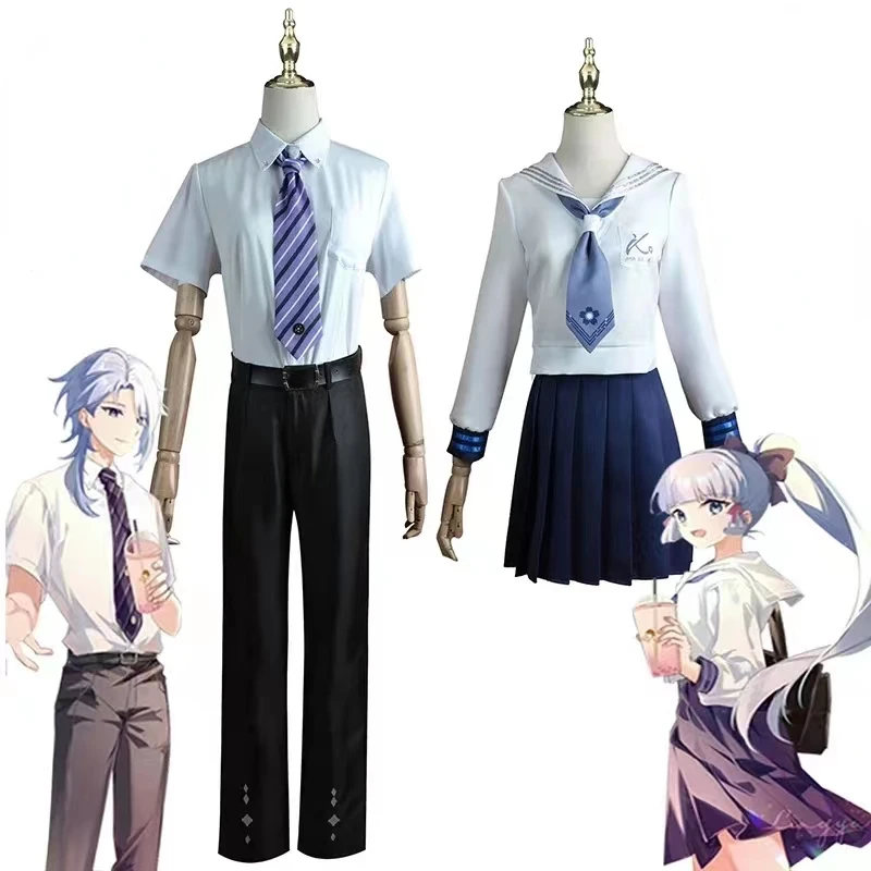 

Genshin Impact Kamisato Ayaka Kamisato Ayato Cosplay Costumes Anime JK Dress Uniform Suit Wig Halloween Costumes Outfit Wig