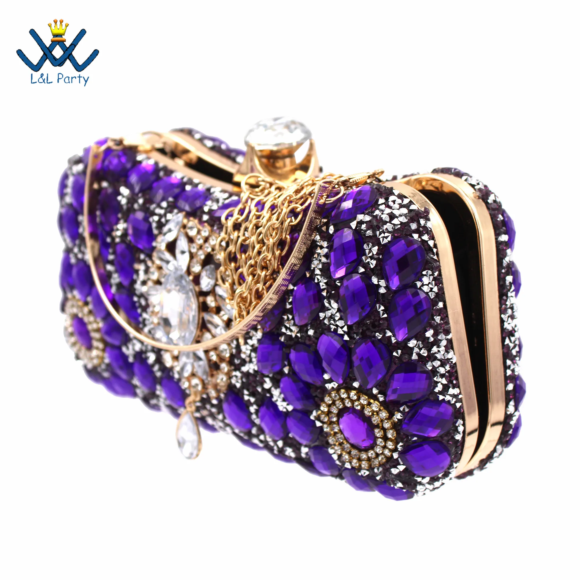 INS Hot Sale Full Crystal Shinning Shoes and Bag Set for Dress in Purple Color 2024 Fashion New Arrivals Sandals Christmas Party