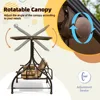 Outdoor Patio Swing with Hardtop, 3 Person Porch Swings with 2 Side Cup Holder, Convertible Backrest Swing Bed with Cushion 5