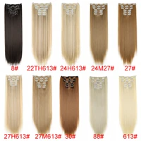 Extensions capillaires synthétiques 24 pouces, 16 Clips, coiffure longue et lisse, postiche Blonde noire, faux cheveux résistants à la chaleur, usage quotidien 2