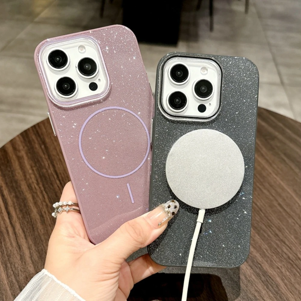 2025 Glitter Glam Magnetic Phone Case with Wireless Charging Compatibility