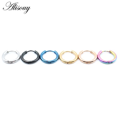 Alisouy 블랙 로즈 골드 컬러 톤 스테인레스 스틸 후프 귀걸이, 라운드 루프 귀걸이, 남성 여성 빅 사이즈, 쌍안경 쥬얼리, 2 개 3