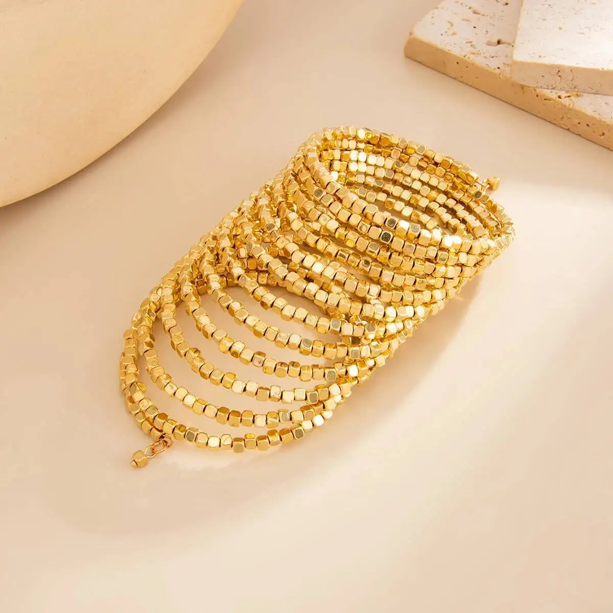 KunJoe Vintage Mehrschichtiges Breites Armband für Frauen Punk CCB Acryl Perlenkette Armreif 2026 Modeschmuck Zubehör – Detail 7