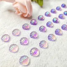  50Pcs Summer Shell Rhinestone Nail Charm Marine Mermaid Aurora Conch Shaped Nail Tips Decoration For DIY Nails Glitter 10*10MM 