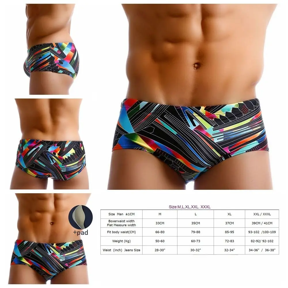 

Triangular Men's Swimwear Trunks Breathable Elastic Male Swimsuit Colored Lines Irregular Printing Men's Swimwear