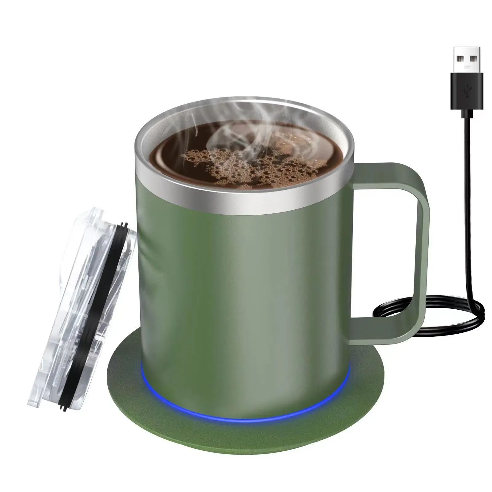 Samonagrzewający się kubek do kawy - 12oz USB Elektryczny kubek podgrzewany Heat 131-149 ℉   Inteligentny Podgrzewany Kubek Podróżny Dwuwarstwowy Podgrzewacz do Kubków Spożywczych