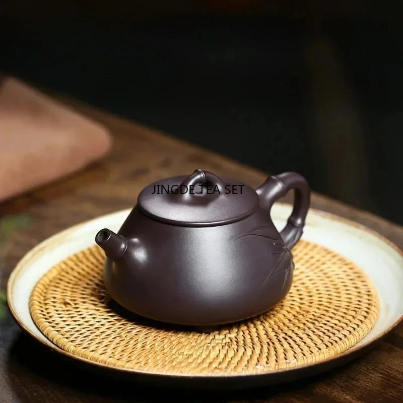 Yixing Purple Clay Handmade Kung Fu Tea Set Raw Mineral Purple Eggplant Mud, Bamboo Knot Ladybug, Chinese style Tea Pot