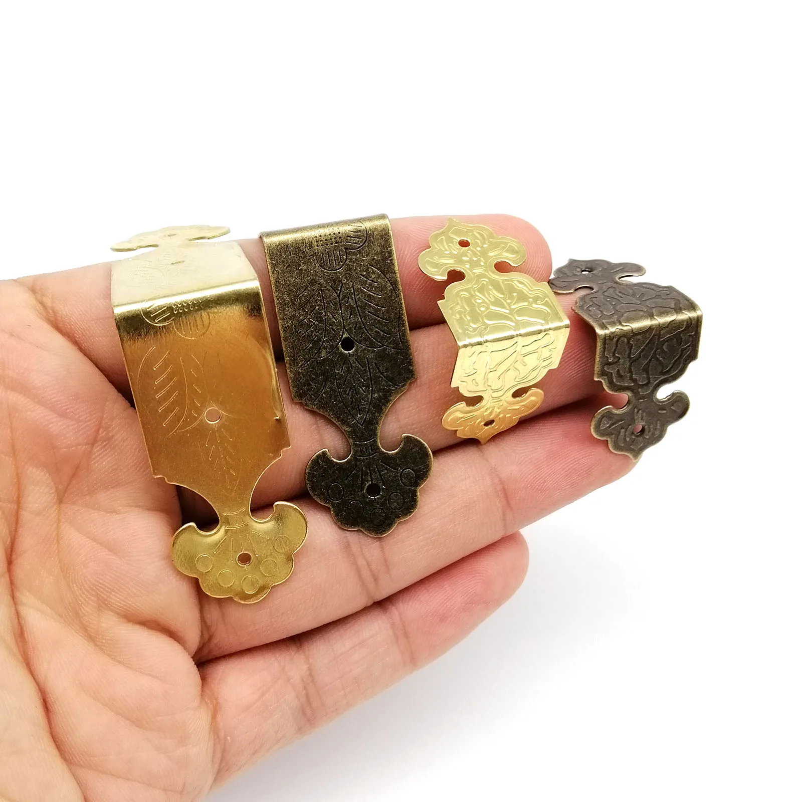 Set of 12 Antique Brass Bronze Golden Edge Corner Protectors with Nails for Furniture and Gift Boxes