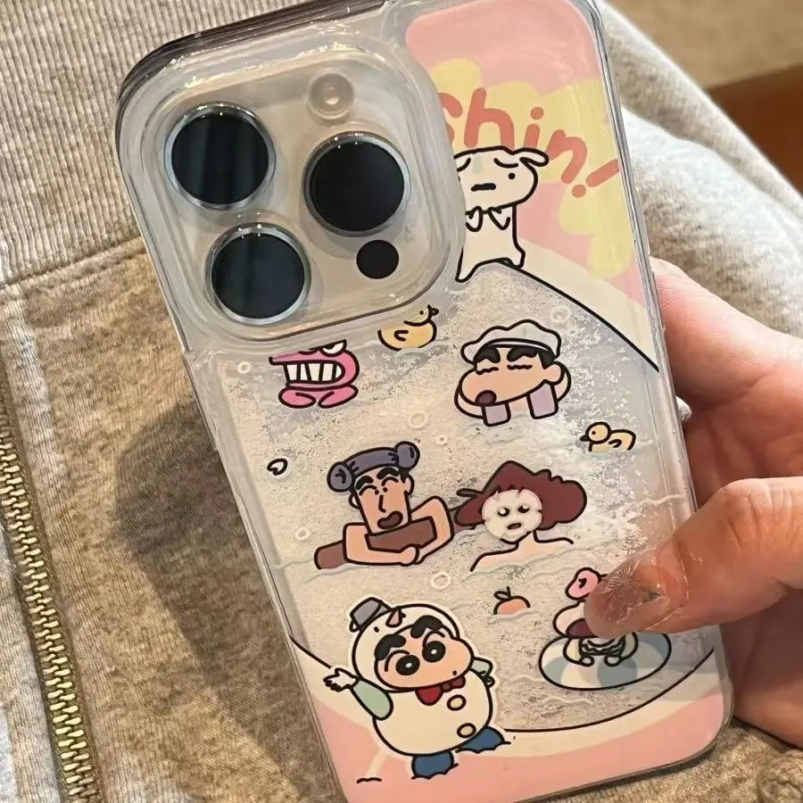 thumbnail image 1 of Crayon Shin-Chan Phone Shell Kawaii Cute iPhone 15 14 13 12 11 Plus Pro Max Bathtub funda protectora de arena movediza para niñas, 1 of 5