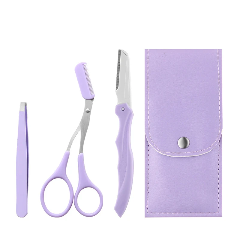 Karsyngirl 2/3Pcs Stainless Steel Eyebrow Trimmer Folding Eyebrow Trimming Suit Eyebrow Clipper Comb Tweezers Makeup Tools 3