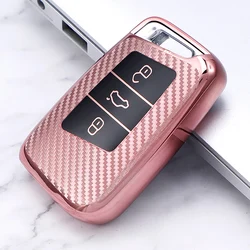 Sleek Carbon Fiber TPU Car Key Cover Case (Pink)