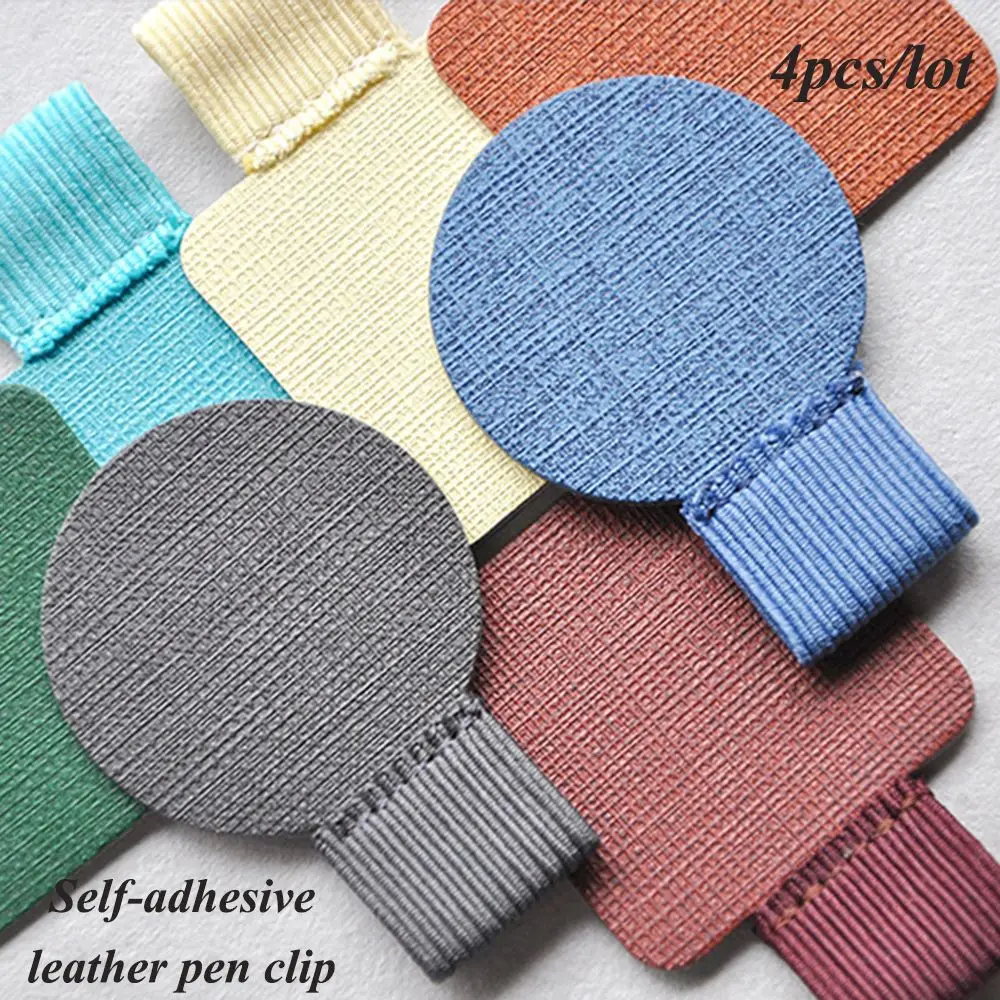 

4PCS Office Supplies Convenient Portable Leather Pen Clips Self-adhesive Pen Holder Elastic Loop Notebook
