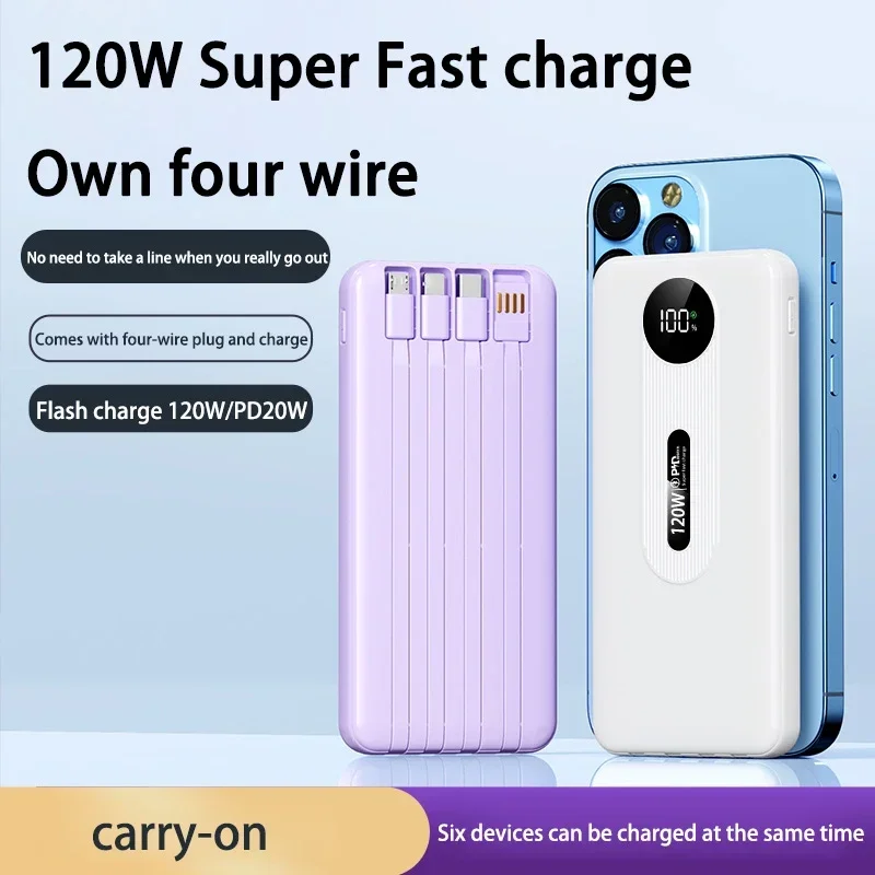 120W 200000 Batteria esterna di alimentazione mobile con ricarica super veloce Power Bank ad alta capacità mAh per iPhone Samsung Huawei Nuovo 2025