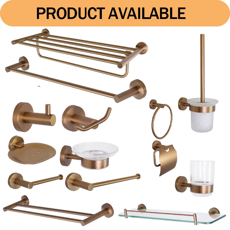 Rose Gold Robe Hook Roll Paper Holder Towel Ring Toiletbrush Holder SUS304 Towel Rack Toothbrush Soap Dish Easy Install