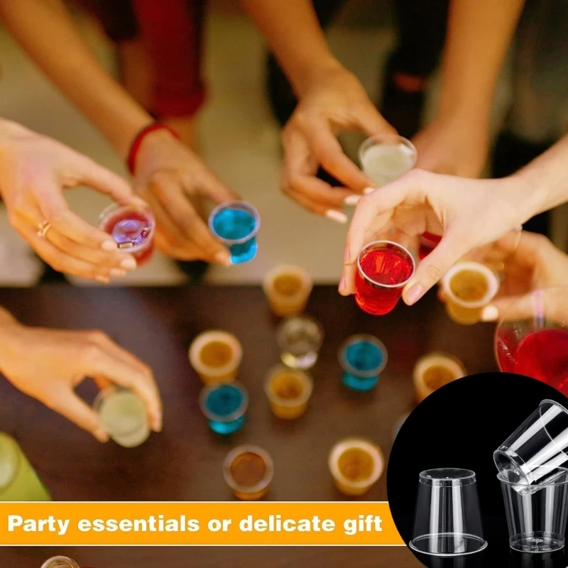 Set of 100 Stackable Plastic Shot Glasses 30ml Reusable Cups for Banquets 30ml Disposables Shot Glasses for Dessert G2AB