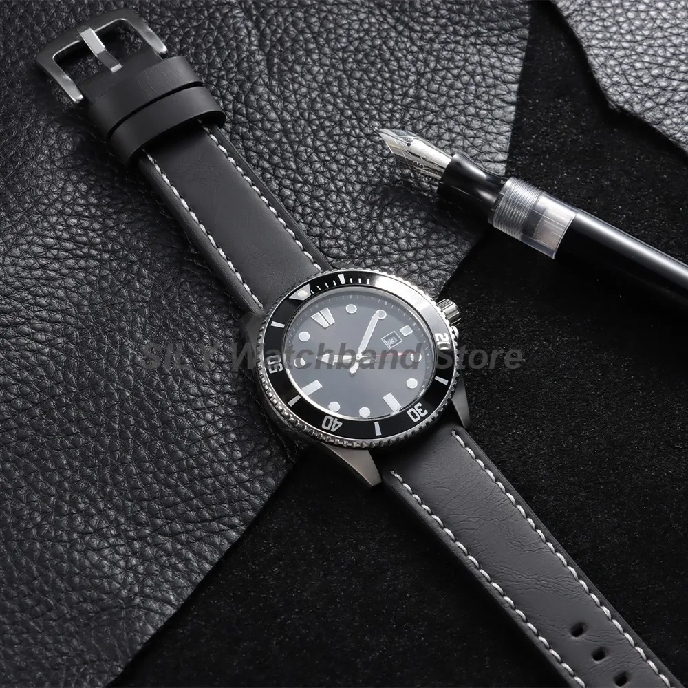 Echtes Leder-Uhrenarmband, 18 mm, 20 mm, 22 mm, 24 mm, universell für Herren und Damen, Sportarmbänder, Vintage-Näharmbänder, Armband-Zubehör – Detail 8