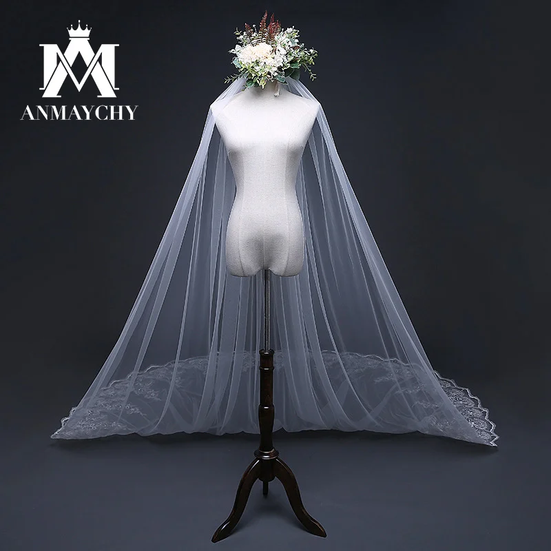 

One-layer 3 meters Wedding Bridal Veil Party Veils With Comb 2024 Appliques Cathedral Length Veil Velo De Novia