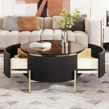 Modern Round Coffee Table with 2 Large Drawers Storage Accent Table(31.5'') 5