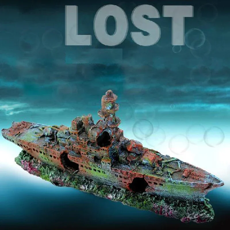 Resin Damaged Navy War Boat Ship Wreck Fish Tank Ornament Cave Aquarium Decoration Landscape Fish Tank Ornaments Fish Tank Decorations Aquarium Ornaments