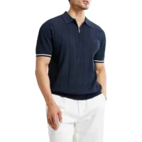 Polo en maille pour homme de luxe CH, col rabattu, demi-fermeture éclair, texture verticale, broderie logo rouge, tee-shirt d'été pour homme d'affaires élégant 3