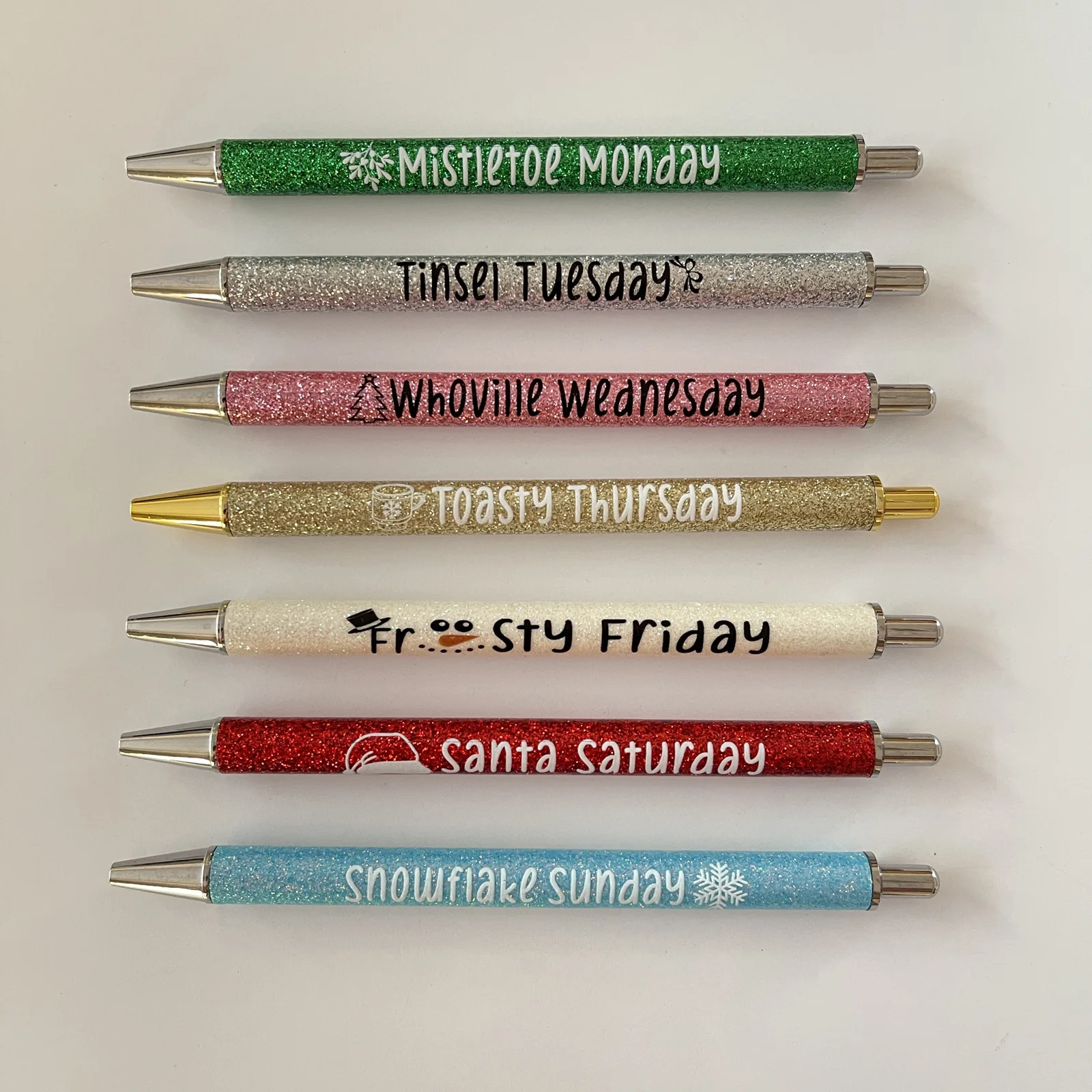 Halloween Weekday Glitter Pen Set - 2023 New Halloween & Christmas Pens Kit Bulk, Halloween Fun Office School Supplies Rollerball Pens, Unique