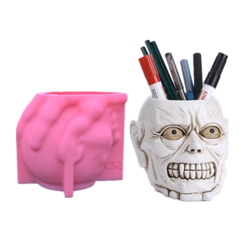 3D Skull Flowerpot Pen Holder Mould Epoxy Plaster Mold Making Jewelry Drop shipping