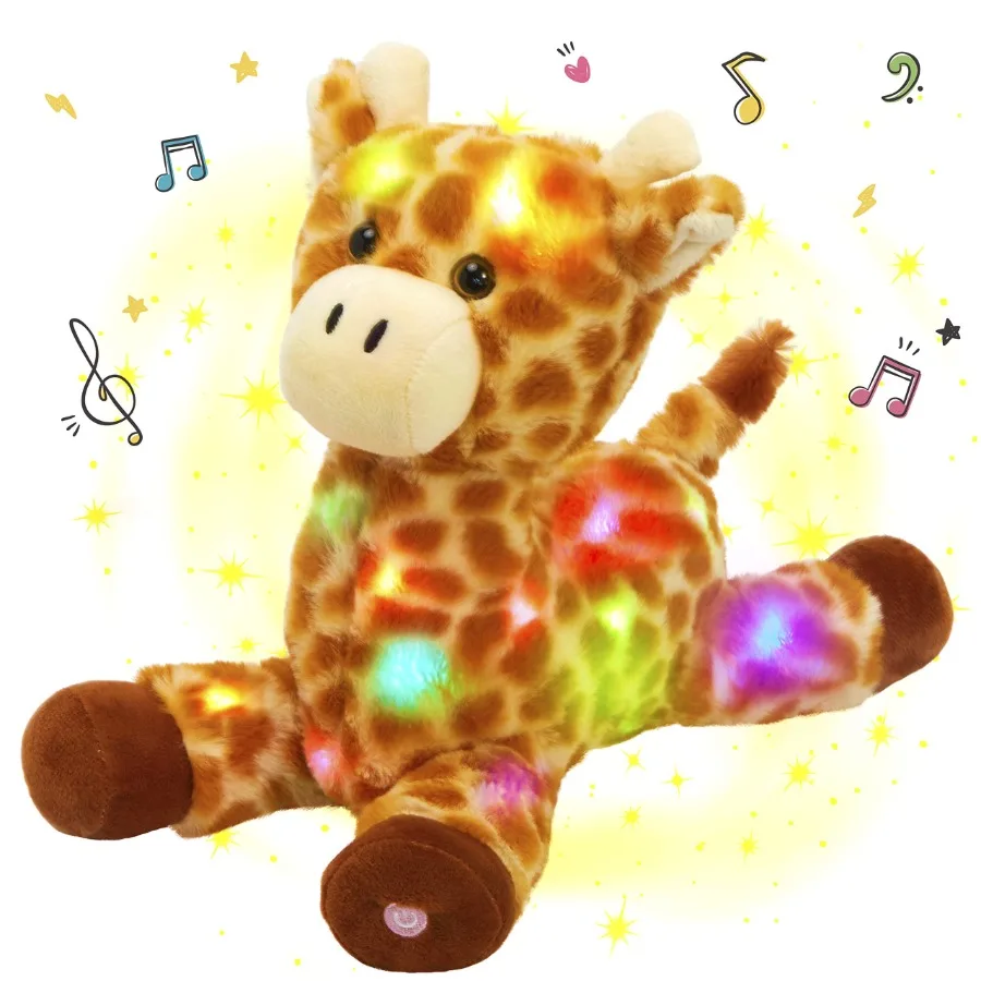 33cm Musical Giraffe Doll Plush Toys LED Light Birthday Halloween Gift Soft Stuffed Animals for Girls Pillow Kids Luminous Toy