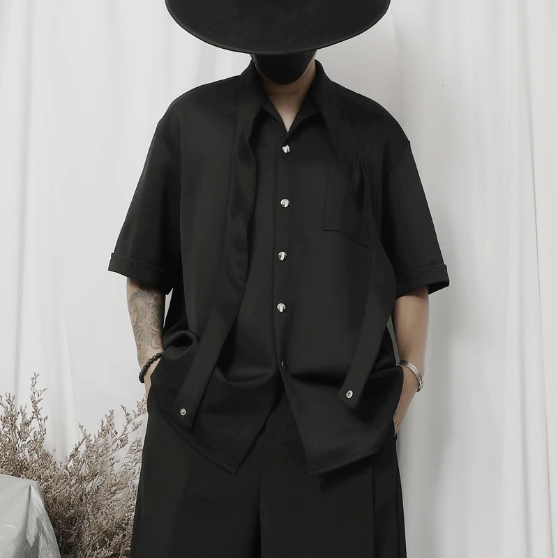 

Рубашка для молодых мужчин черная Повседневная японская свободная с коротким рукавом модная мужская летняя модная универсальная мужская рубашка