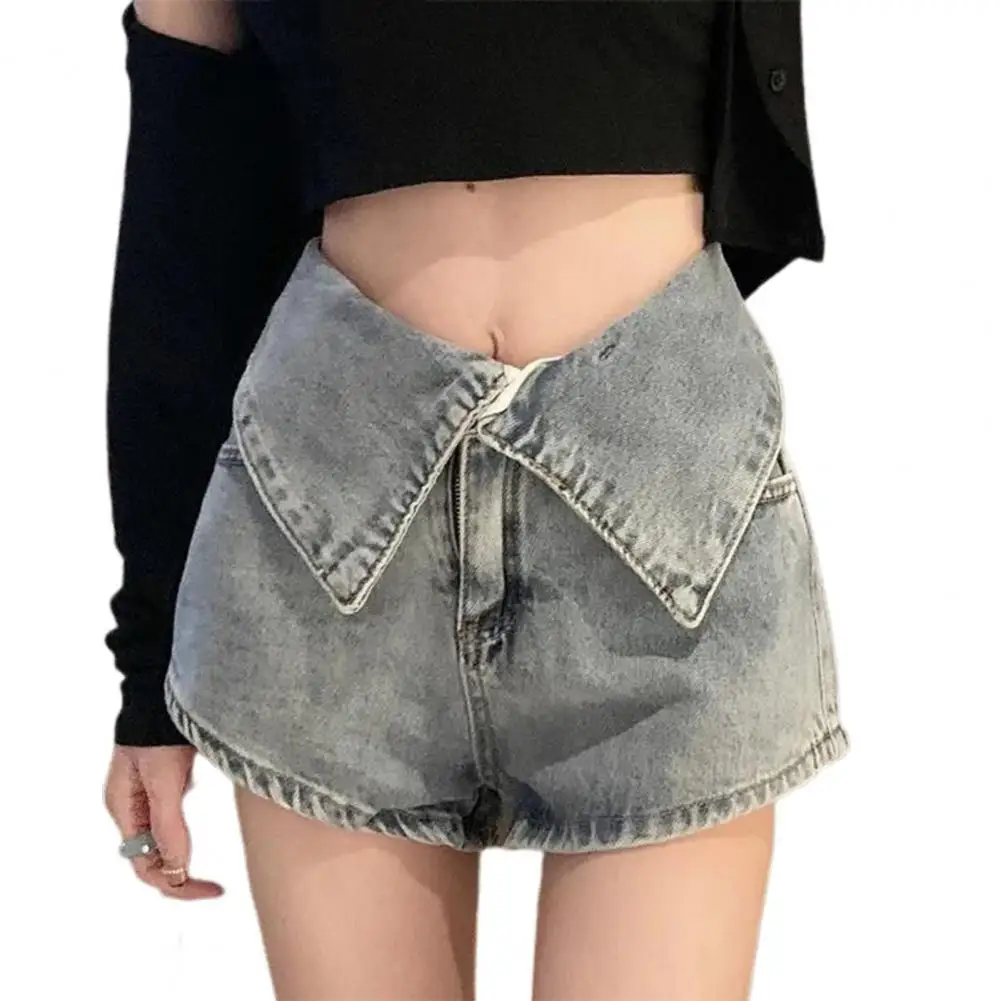 

Шорты женские с завышенной талией, уличная одежда, свободные однотонные модные короткие штаны на молнии, с отложным воротником, с несколькими карманами, на лето
