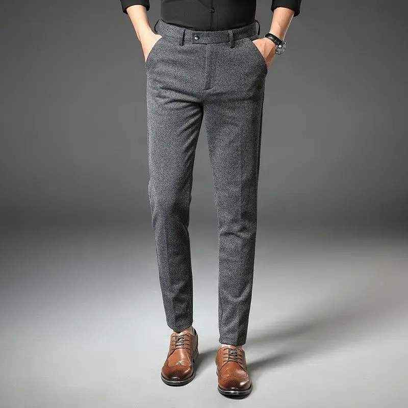 

Men 2023 Autumn Winter New Thick Woolen Trousers Men Slim Fit Casual Suit Pants Male Business Formal Wear Pantalon Homme W190