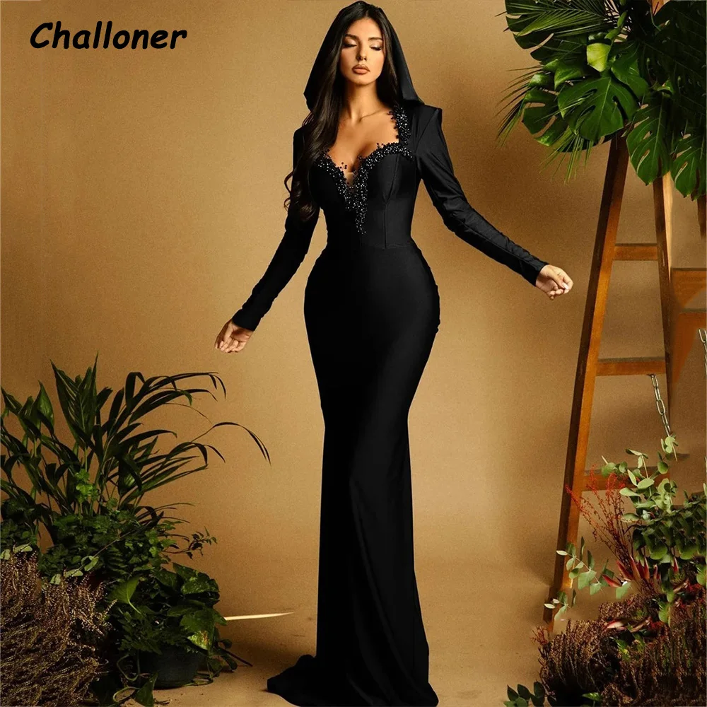 

Challoner Elegant Black Mermaid Evening Dresses Long Sleeves Sweetheart Sequins Floor Length Prom Gown Custom Made فساتين السهرة