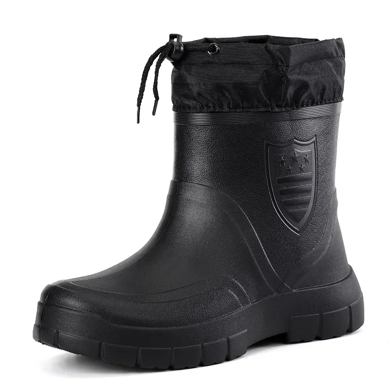 Men's Warm Winter Windproof Slip-on Ankle Rain Boots 1