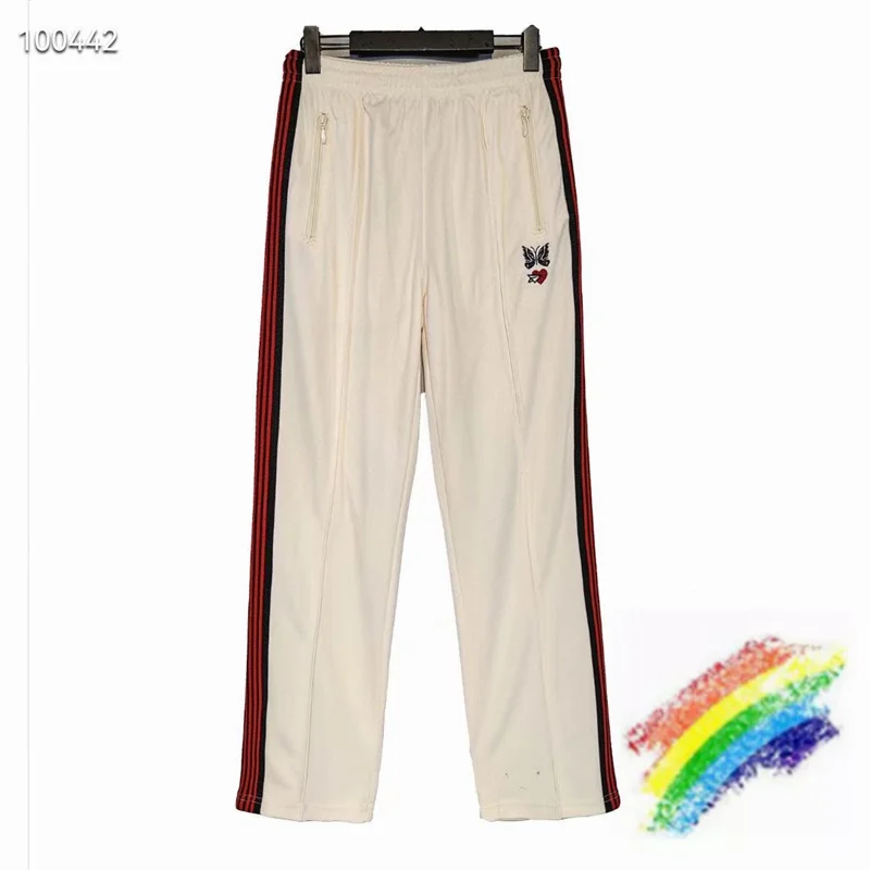 

Apricot AWGE Needles Sweatpants Men Women Embroidered Butterfly Stripe Needles Pants Trousers