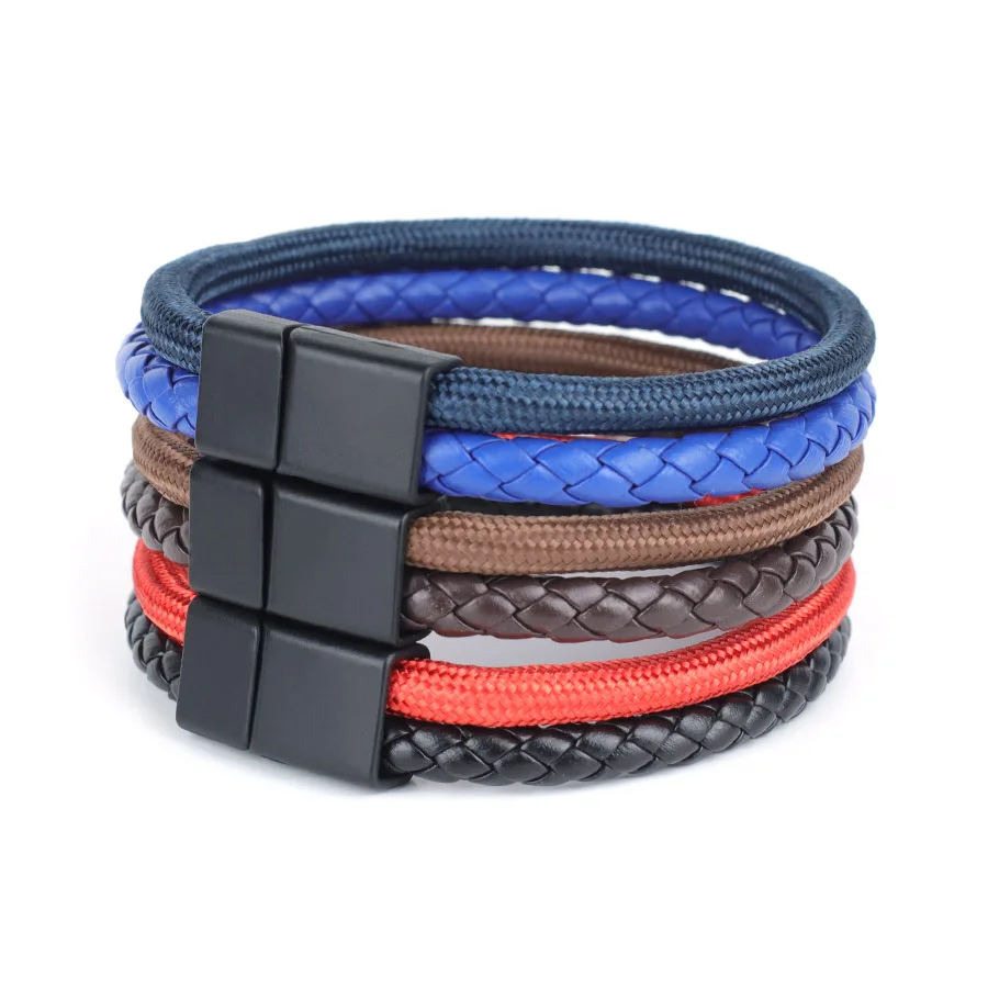 Men Bilayer Wrap Leather Bracelet Accessory