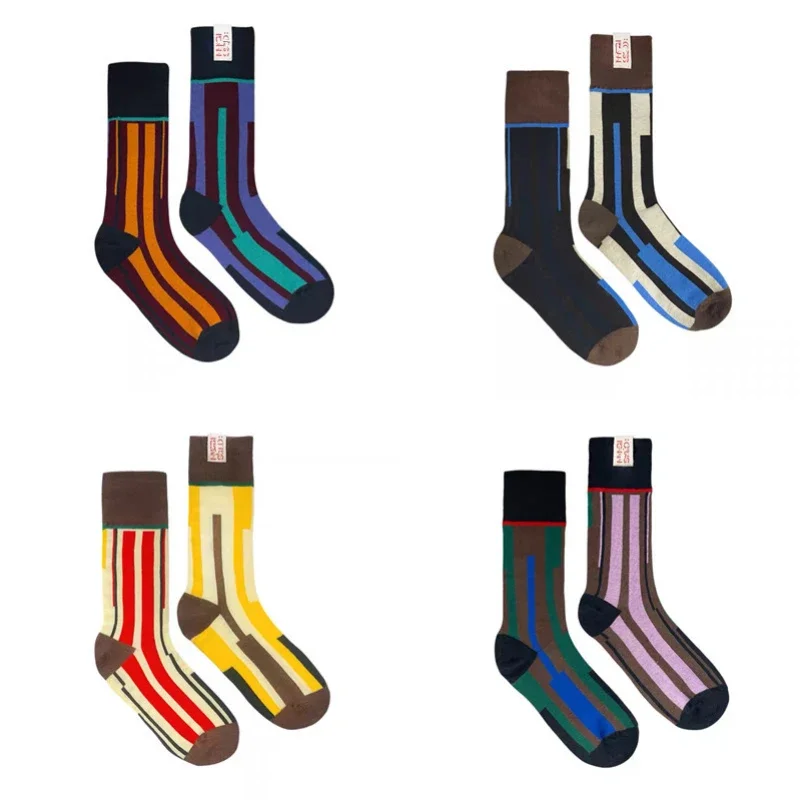 

Unisex For Men Woman Line Color Matching Vertical Stripes Mid Tube Socks Double Needle Double Road Design Cotton Sports Socks