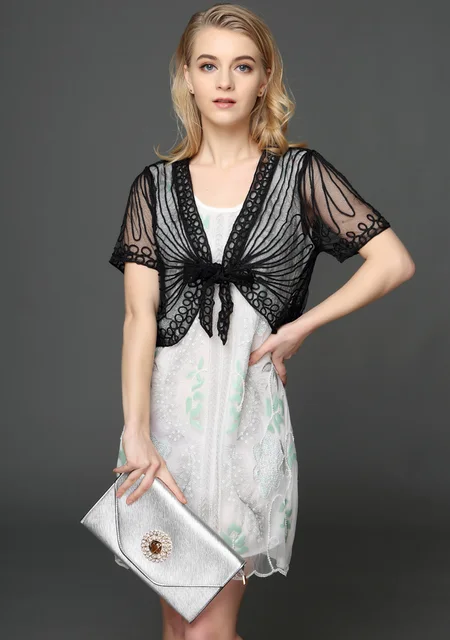 Bolero In Pizzo Donna - Coprispalle Elegante Per Matrimoni, Serate, Abiti Da Sera, Nero - Foto 5