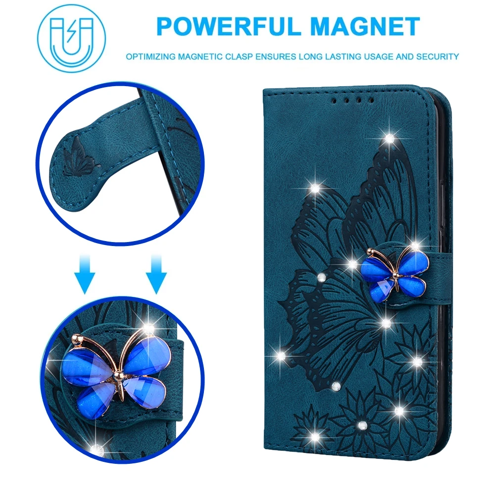 Glitter Leather Wallet Phone Case with Book Stand - Elegant Protective Cover