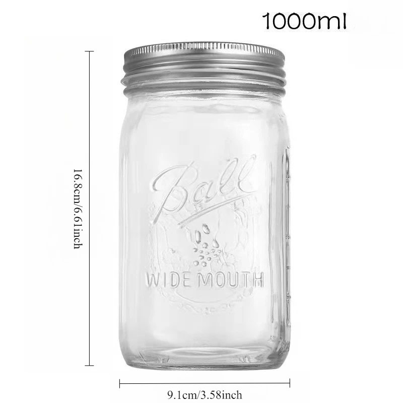 צנצנות מייסון עם מכסה, פה רחב צנצנות זכוכית לטיגון, מרכזיות, טחינה, אחסון, מכין ארוחת אוכל, סלט, ג'אם