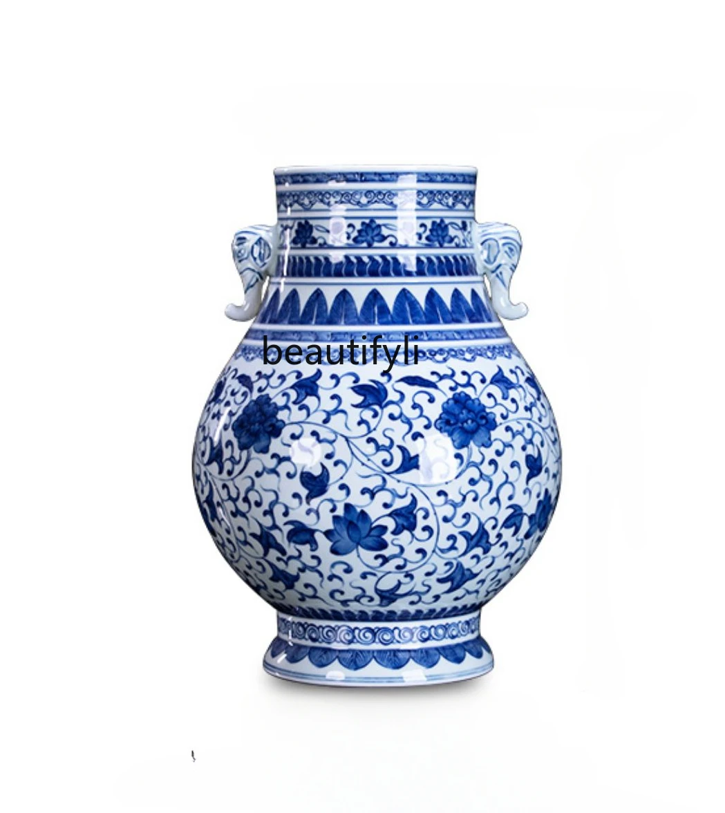 

Jingdezhen Ceramic Hand-Painted Vase Chinese Style Blue and White Porcelain High-End Gift Home Living Room Decorations