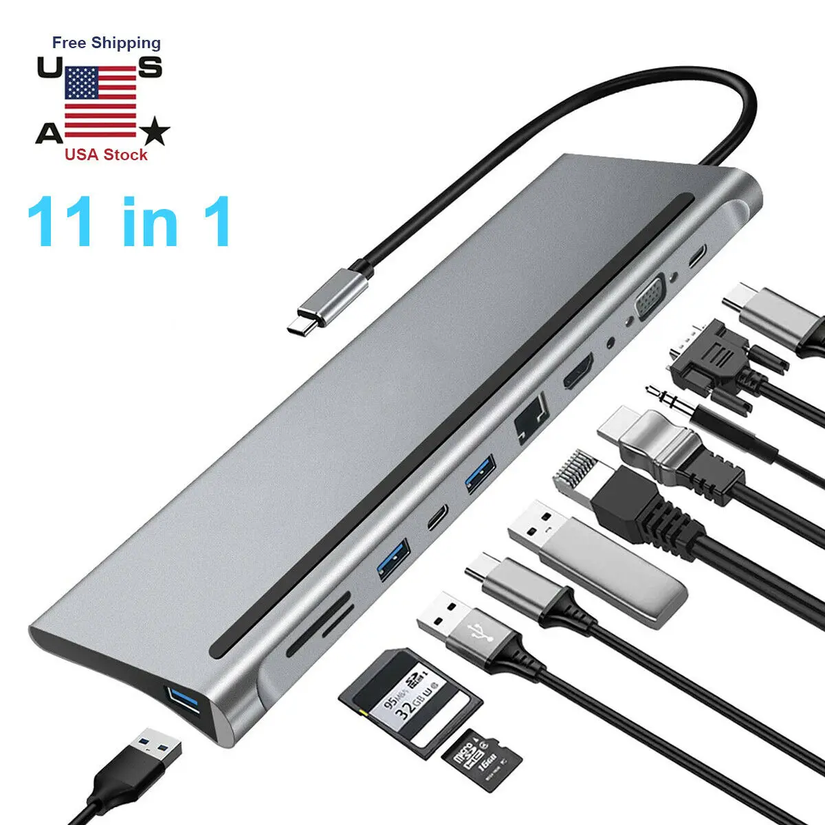 

11-in-1 Type-C Hub USB3.0 Multi-Interface Expansion USB C Hub For Apple HuaweiLlaptop Docking Station USB C To HDMI RJ45