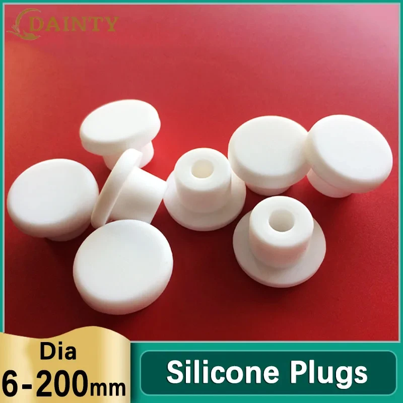 

6.8~68.6mm White Food Grade Silicone Plugs With Hole Rubber Seal Caps Screws Cover Blanking End Stopper For PVC Pipe Tube