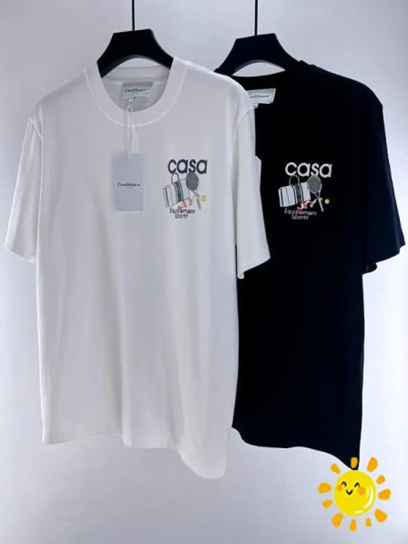 

Футболка Crewneck CASA Теннисная ракетка Касабланка мужская женская черная белая футболка Топ Футболки Уличная